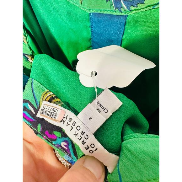 DEREK LAM Green Floral 100% Silk Ruffled Popover Cami Style Midi Dress Size 2 - Picture 11 of 15